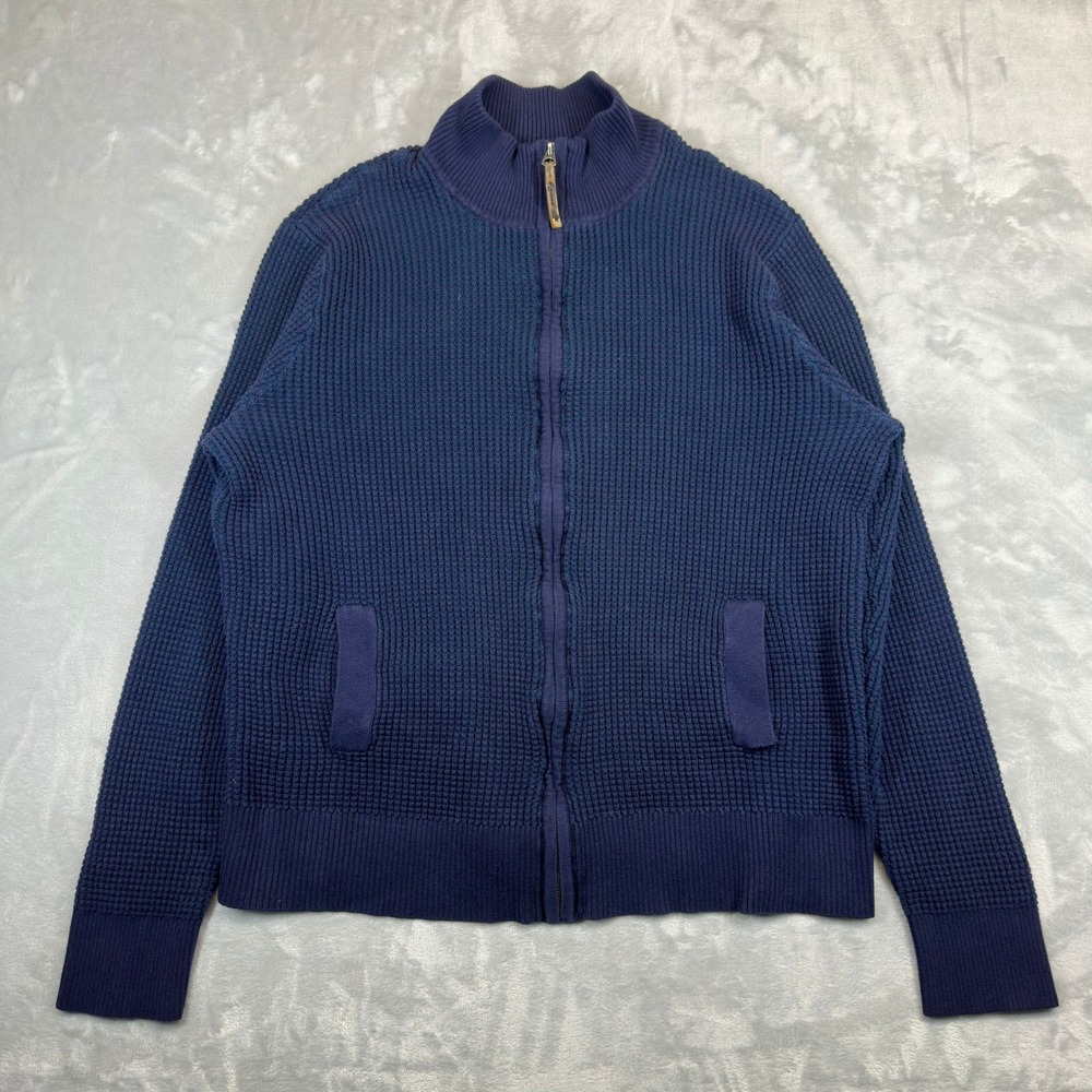 Merona Sweater Mens XXL Blue Full Zip Waffle Knit Mock Neck Cotton Cardigan